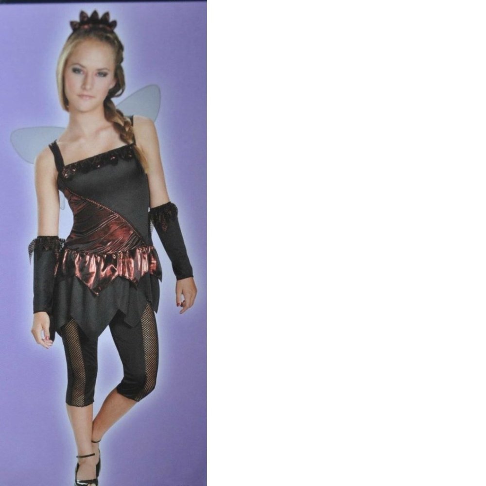 Gothic Fairy Halloween Costume 7/9 Red Black Dress 6 Pc Juniors Teen Girls